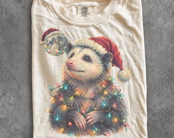 Vintage Christmas Opossum 90s Graphic Tee, Retro Holiday Comfort Colors® Animal Lover Festive Shirt