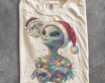Vintage Christmas Alien 90s Graphic Tee, Retro Holiday Comfort Colors® Sci-Fi Festive Space Shirt
