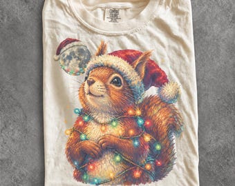 Vintage Christmas Squirrel 90s Graphic Tee, Retro Holiday Comfort Colors® Animal Lover Festive Shirt