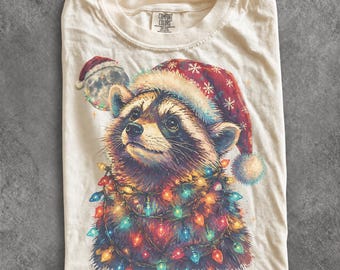 Vintage Christmas Raccoon 90s Graphic Tee, Retro Holiday Comfort Colors® Animal Lover Festive Shirt