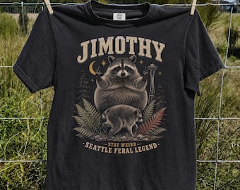Vintage Jimothy Raccoon 90s Graphic Tee, Retro Seattle Feral Legend Comfort Colors® Wildlife Shirt