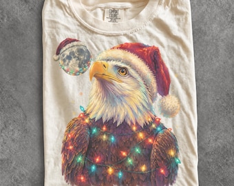 Vintage Christmas Bald Eagle 90s Graphic Tee, Retro Holiday Comfort Colors® Bird Lover Shirt