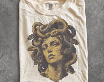 Vintage Medusa Snake 90s Graphic Tee, Retro Mythology Comfort Colors® Gothic Greek Art Shirt