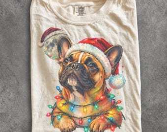 Vintage Christmas French Bulldog 90s Graphic Tee, Retro Holiday Comfort Colors® Dog Lover Shirt