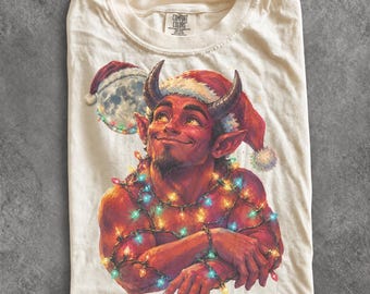 Vintage Christmas Devil 90s Graphic Tee, Retro Holiday Comfort Colors® Gothic Festive Demon Shirt