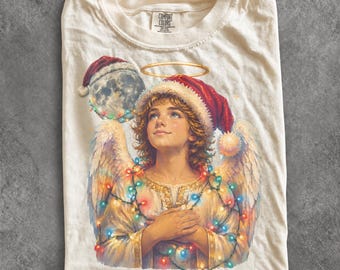 Vintage Christmas Angel 90s Graphic Tee, Retro Holiday Comfort Colors® Religious Heavenly Festive Shirt