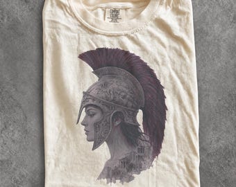 Vintage Spartan Woman 90s Graphic Tee, Retro Greek Warrior Comfort Colors® Mythology Helmet Shirt