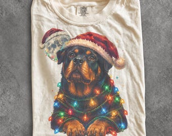 Vintage Christmas Rottweiler 90s Graphic Tee, Retro Holiday Comfort Colors® Dog Lover Festive Shirt
