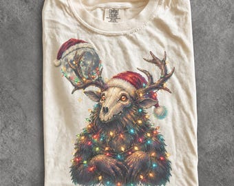 Vintage Christmas Wendigo 90s Graphic Tee, Retro Holiday Comfort Colors® Cryptid Horror Festive Shirt