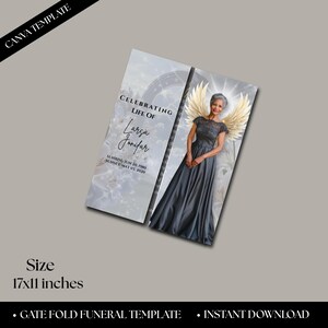 Angel Wings Funeral Program Gatefold Template, Editable Memorial Brochure, Obituary Template for Celebration of Life