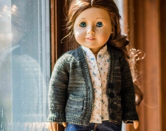 Libby - Custom Hand-Knit Boyfriend Cardigan Sweater for 18” Dolls