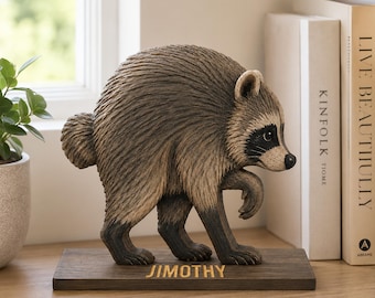 Personalized Jimothy Raccoon Wooden Sign, Seattle Short Spine Raccoon Decor, Viral Raccoon Meme Gift for Animal Lovers, Funny Raccoon.