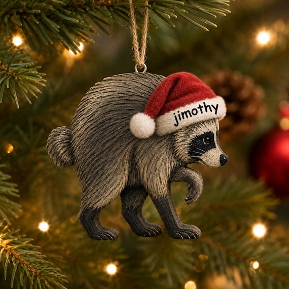 Jimothy Wooden Ornament, Viral Seattle Raccoon Christmas Decor, Funny Secret Santa Gift, Jimothy the Raccoon Keepsake
