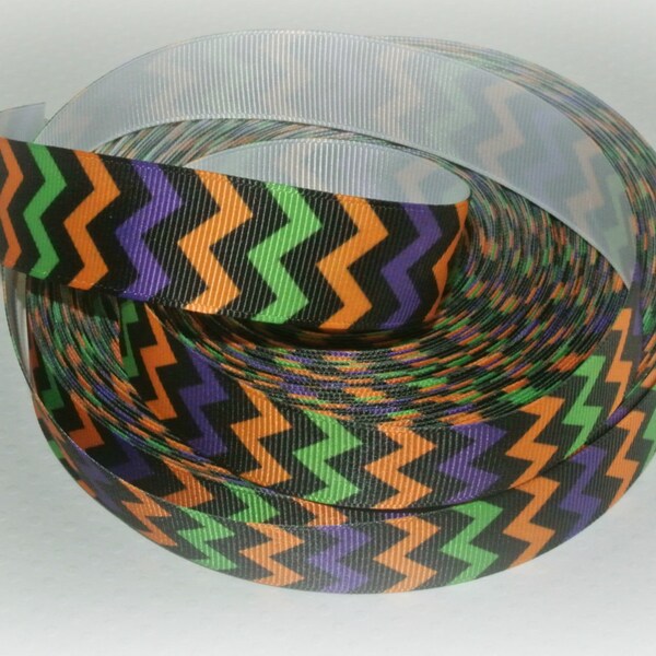 Ribbon by the Yard 7/8 Halloween Chevron ZigZag grosgrain purple green orange black polka dot-sewing-hair bows- Ribbon Lane Supplies on Ets