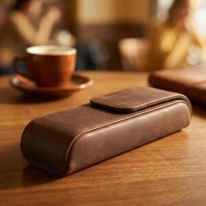 100% Genuine Leather Pen Case, Fountain Pen Holder, Zipper Travel Organizer, Mens Leather Wallet, Office Accessories, Gift for Him