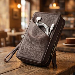 Leather Travel Tech Organizer Bag, Travel Tech Organizer, Cable And Charger Case, Mens Electronics Bag, EDC Accessories, Fathers Day Gift