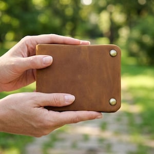 Full Grain Leather Wallet, Mens Bifold Wallet, Snap Closure Wallet, ID Window Wallet, Leather Wallet With Coin Pocket, Mens Cowhide Wallet