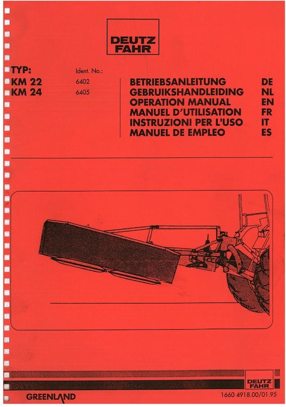 Deutz-Fahr KM 22 / KM 24 Drum Mower Operation Manual (1995 Edition) PDF Download