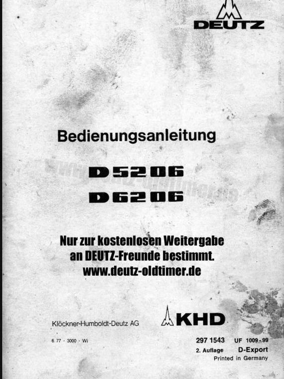 Deutz D5206 / D6206 Diesel Tractor Operator’s Manual PDF Download