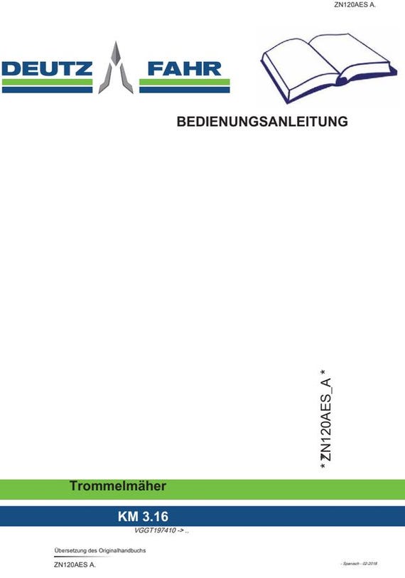 Deutz-Fahr KM 3.16 Drum Mower Operator's Manual PDF Download