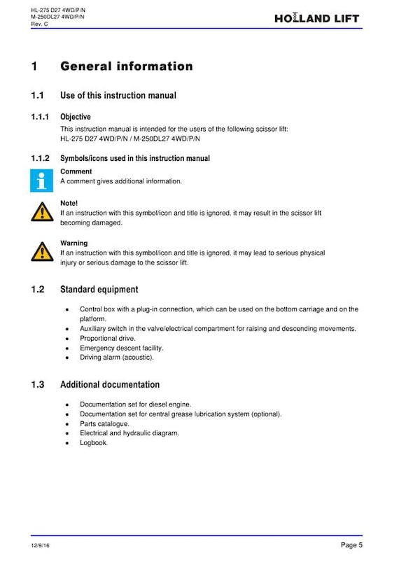 Holland Lift HL275 D27 / M150DL27 Combistar Scissor Lift User Manual PDF Download
