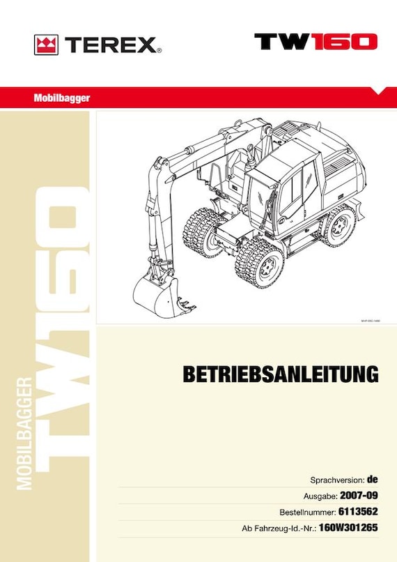 Terex TW160 Mobile Excavator Operator’s Manual (2007) PDF Download