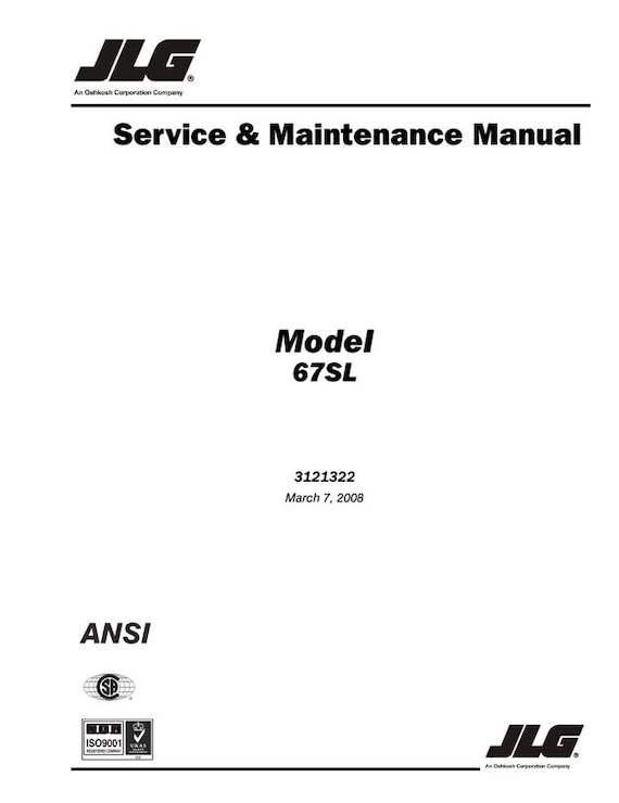 JLG 67SL Self-Leveling Boom Lift Service & Maintenance Manual (2008) PDF Download