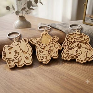 Bulbasaur Evolution Keychain SVG Bundle | Bulbasaur Ivysaur Venusaur Charm Laser Cut File | Anime Keychain SVG Digital Download