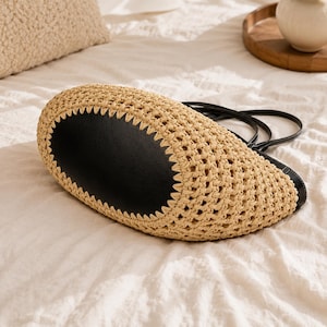 Raffia Tote Bag Handmade Straw Purse Boho Beach Bag Natural Woven Moroccan Bag Gift for Women Summer Vacation Resort Wear Shoulder Tote image 10