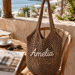 Personalized Striped Tote Bag, Custom Name Crochet Tote Bag, Woven Beach Tote Bag, Handwoven Boho Tote, Summer Vacation Bag, Bridesmaid Gift image 8