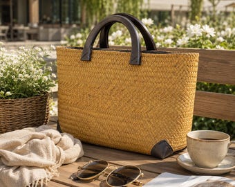 Straw Tote Bag, Handmade Woven Rattan Beach Bag with Inner Pouch, Large Summer Shoulder Purse, Boho Vacation Tote Gift for Women & Teacher