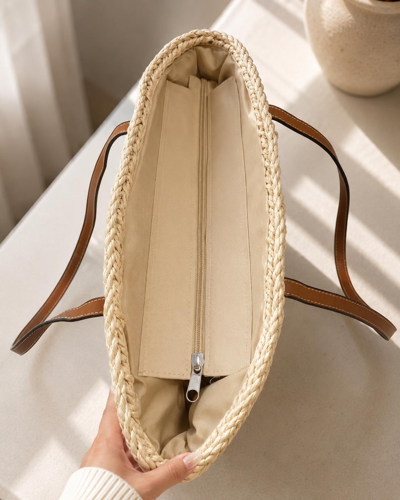 Bolsa de ráfia, bolsa de palha trançada, bolsa transversal de praia feita à mão, bolsa de ombro boho de verão, bolsa de palha para férias para mulheres imagem 2