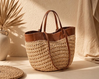 Bolsa de ráfia artesanal, bolsa de palha, estilo boho, bolsa de praia, bolsa marroquina de tecido natural, presente para mulheres, ideal para férias de verão em resorts.