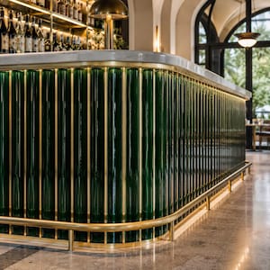 Bar Front Ceramic Modern  Emerald Green, Handmade Backsplash Cladding, Glossy Bar Tıle