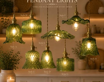Lampada a sospensione in vetro verde, lampada da isola cucina vintage, lampadario moderno