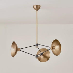 Handmade Mid-Century Modern Brass Starscape Round Chandelier | 3-Light Italian Sputnik Pendant Ceiling Light