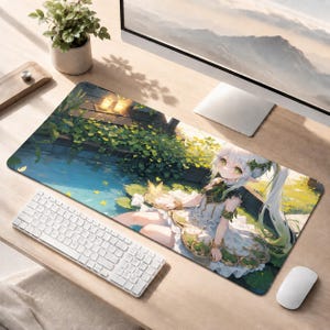 Custom RGB Anime Desk Mat, Fantasy Garden Gaming Mouse Pad, USB Edge-Lit Desk Accessory