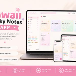 Kawaii Sticky Notes App | Digital Notes with Folders & Tags | Cute Aesthetic Note Taking Tool | Instant Download