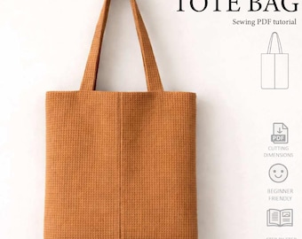 Cartamodello PDF per borsa tote, tutorial fai da te per borsa tote in tessuto, download digitale, istruzioni illustrate