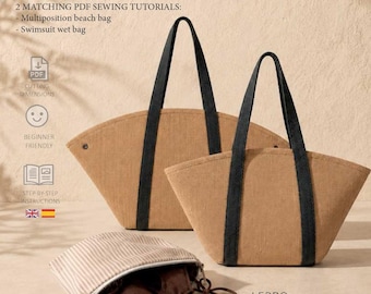 Pacchetto di cartamodelli Uda Collection, borsa da spiaggia e borsa impermeabile per costume da bagno: tutorial in PDF