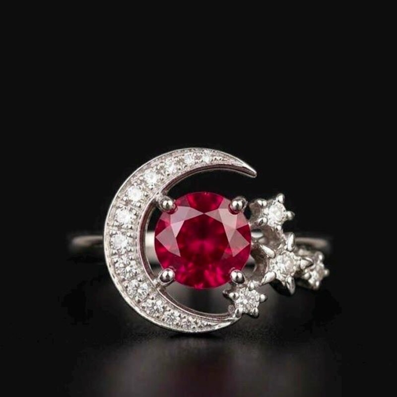 Ruby Jewe Crescent Moon Ruby Ring - Etsy