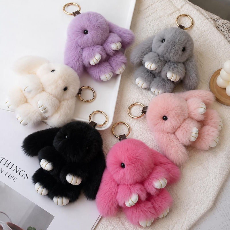 Smudge Rabbit Keychain Fluffy Keychain Rabbit - Etsy