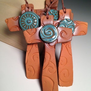 Cross Ornaments Southwest Handmade Pottery Christmas Christian Christmas Gift Terra-cotta Clay Turquoise Arizona Wall Hanging Collection