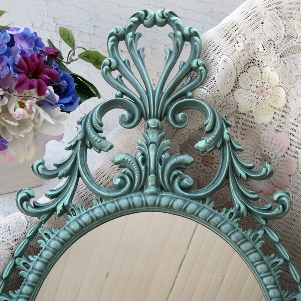 Vintage Wall Mirror Burwood Seafoam Green Hollywood Regency French Ornate