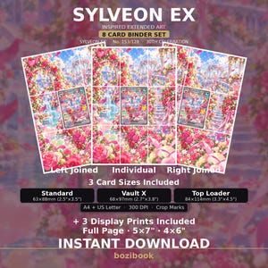 Pode incluir: Um conjunto digital de 8 cartas para arquivador inspirado em Sylveon EX. Inclui tamanhos padrão de 63x88mm, Vault X de 68x97mm e top loader de 84x114mm com marcas de corte. Inclui impressões de 5x7 e 4x6 polegadas. Download instantâneo.