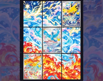 Moltres 130 Articuno 132 Zapdos 133/128 Arte extendido inspirado / Exhibición de carpeta de celebración del 30 aniversario