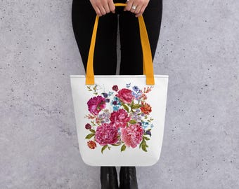 Floral Tote Bag | Spacious Everyday Carry-All, 100% Polyester Canvas Tote