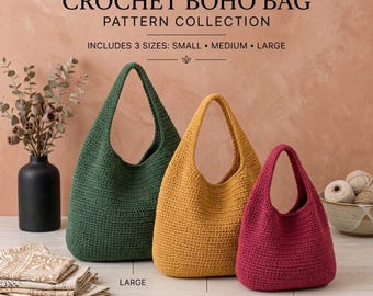 Crochet Hobo Bag Pattern PDF, Slouchy Tote, Easy Slouchy Purse, English Only, US Terms, 3 Sizes (Small, Medium, Large)