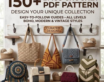 150+ Crochet Bag Pattern Bundle PDF | Granny Square Tote Bags, Floral Handbag, Boho Market Bag Tote Handbag Pouch Crossbody Collection