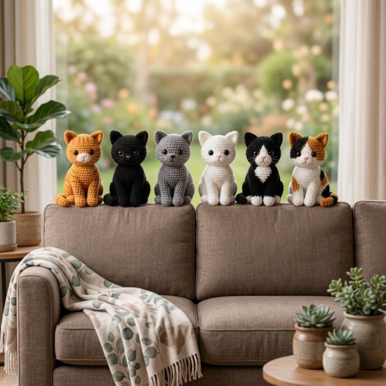 6 haakpatronen voor zittende katten (PDF), Amigurumi-bundel, beginnersvriendelijk (6 talen) afbeelding 6
